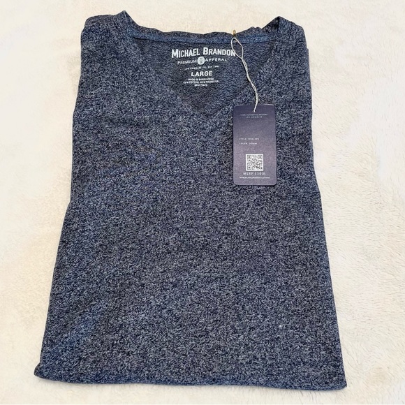 New Men’s Michael Brandon Blue Heather V-Neck Tee - Picture 2 of 9